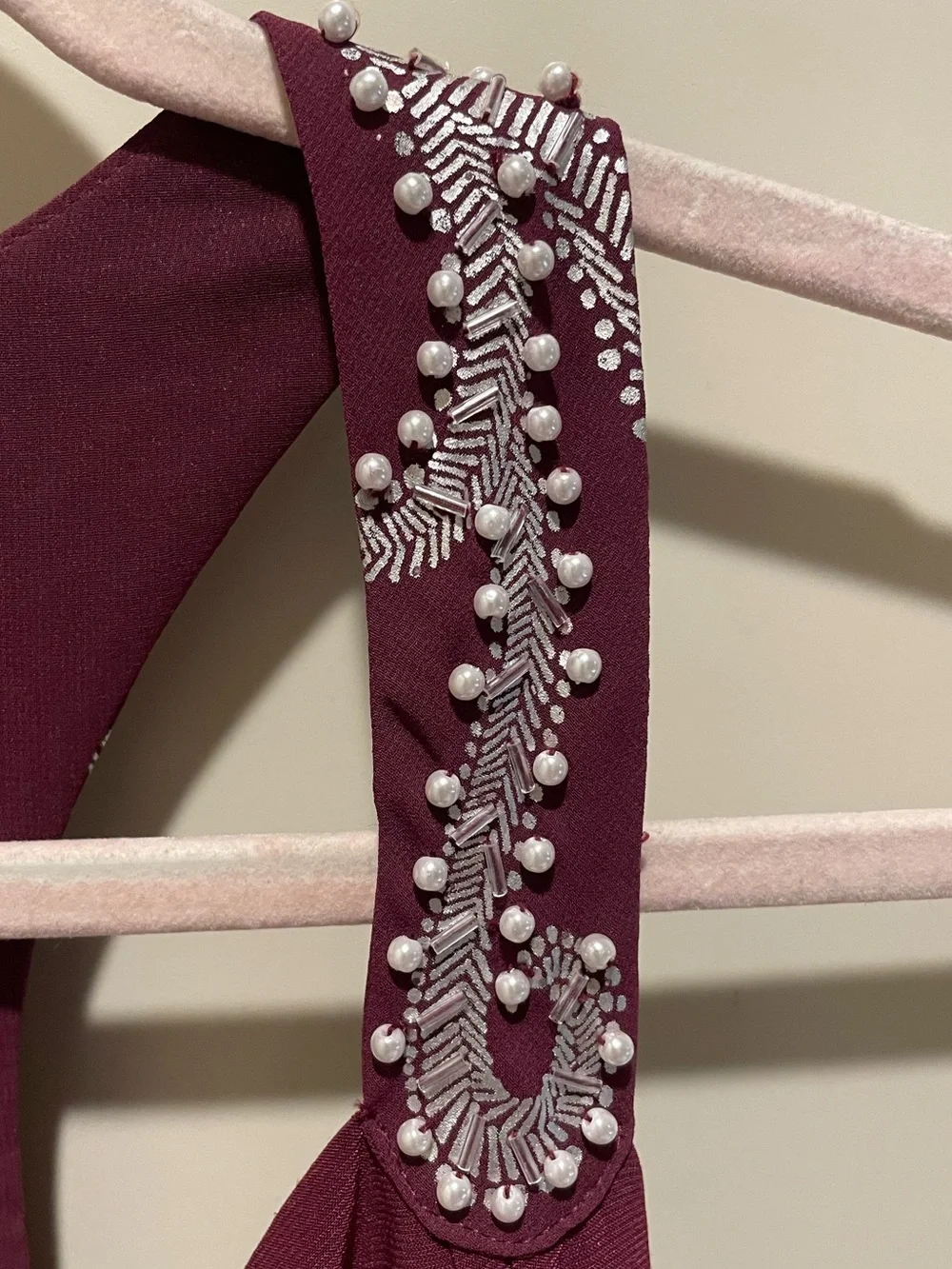 WHBM Burgundy Embellished Razorback blouse. Size S. - Picture 6 of 9